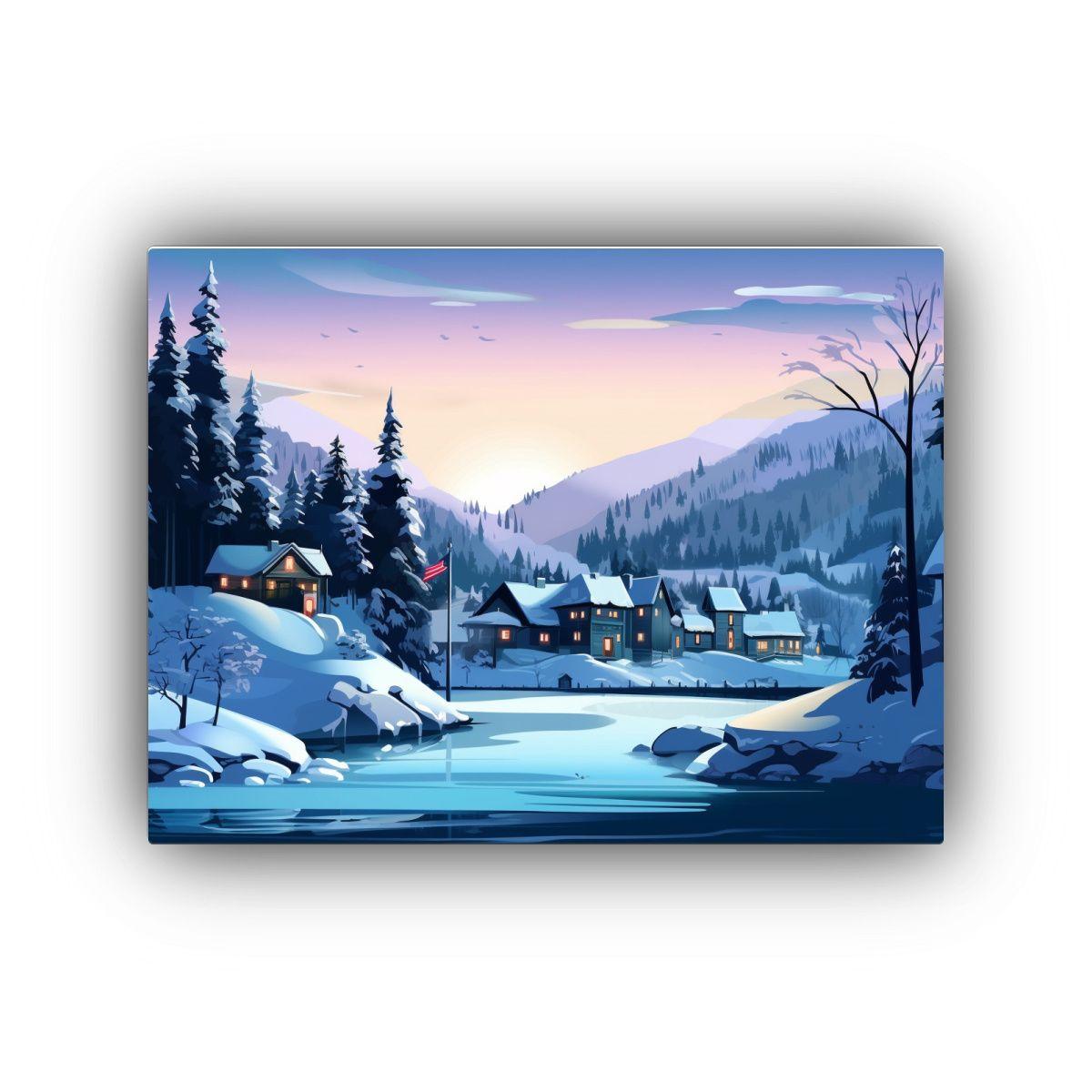 Pinturas De Invierno Y Ciudad En Lienzo Moderno Colorido 60x40cm-0