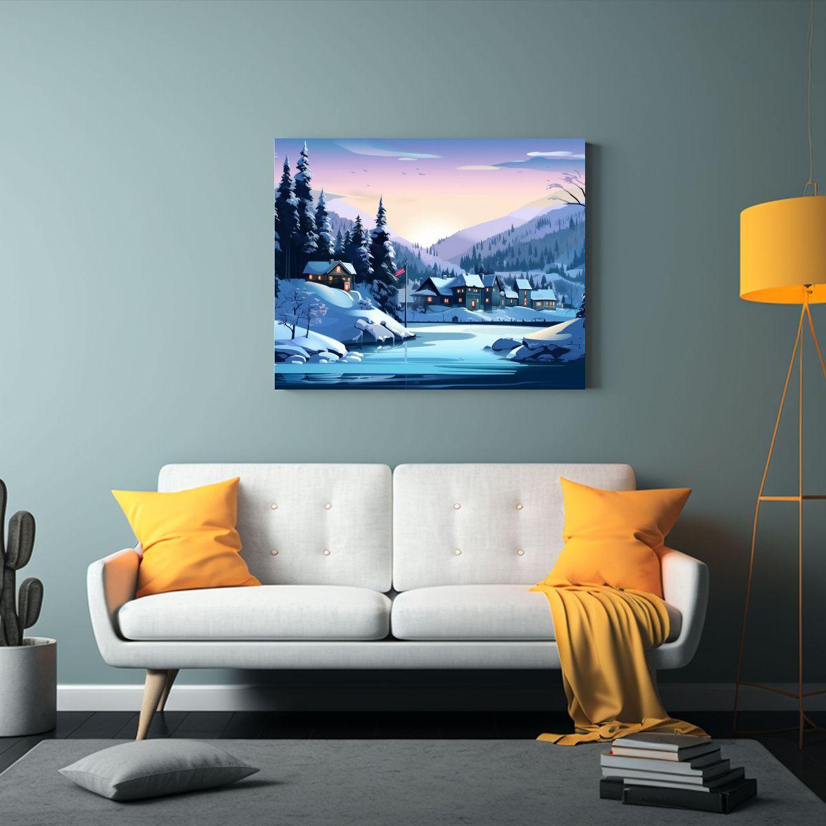 Pinturas De Invierno Y Ciudad En Lienzo Moderno Colorido 60x40cm-2