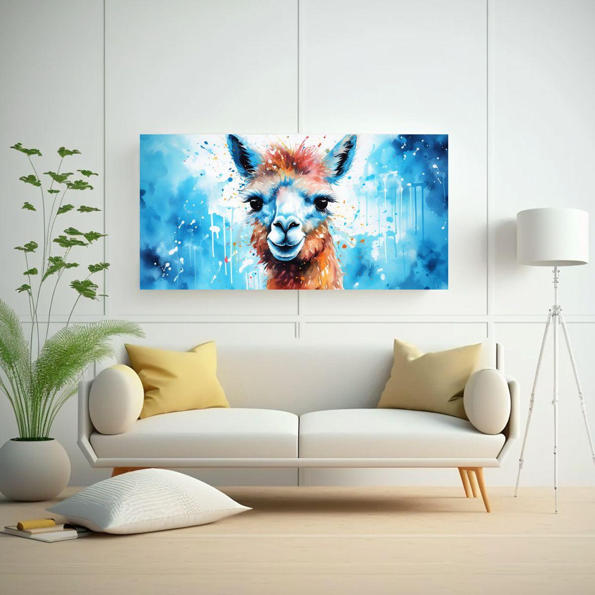 Pintura Juvenil De Alpaca En Acuarela Y Colores 80x40cm-2
