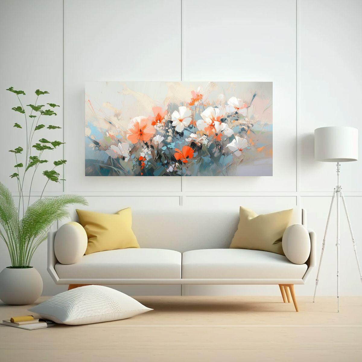 Pintura Decorativa Flores Pastel En Bastidor De 100x50 Cm-2
