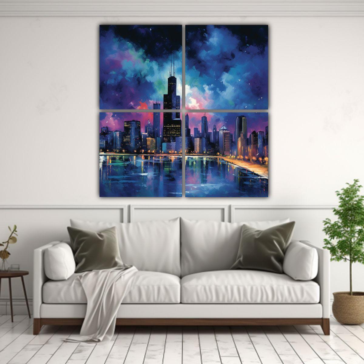 Cuatro Lienzos Acuarela Figuras Pintura De 140x140 Cm-2