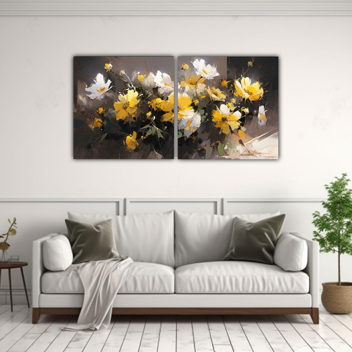 Díptico Decorativo Equilibrio Visual Flores 40x20 Cm-2