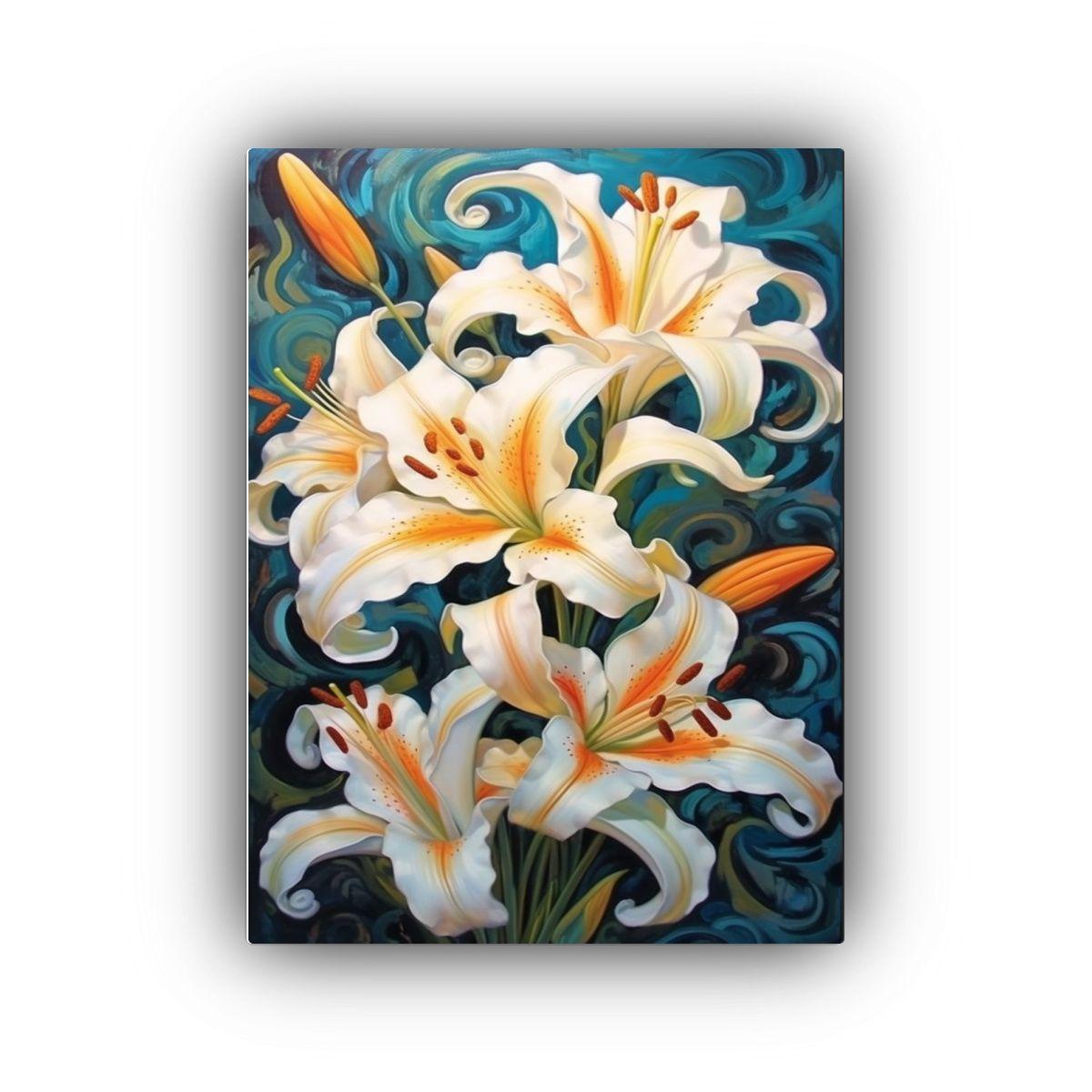Pintura En Bastidor Estilo Galería De Lirios 50x75cm-0