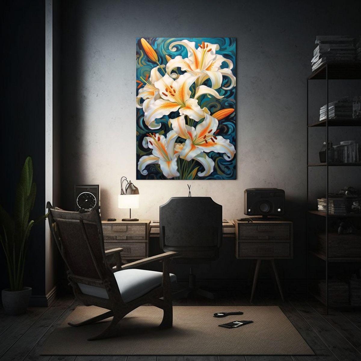 Pintura En Bastidor Estilo Galería De Lirios 50x75cm-2