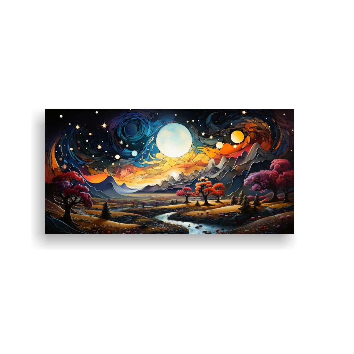 Pintura Con Luna Cerca De Montañas, Estilo 160x80cm-0