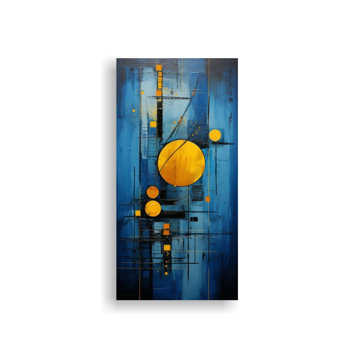 Pinturas Abstractas Azul Y Amarillo: Arte De Pared 20x40cm-0