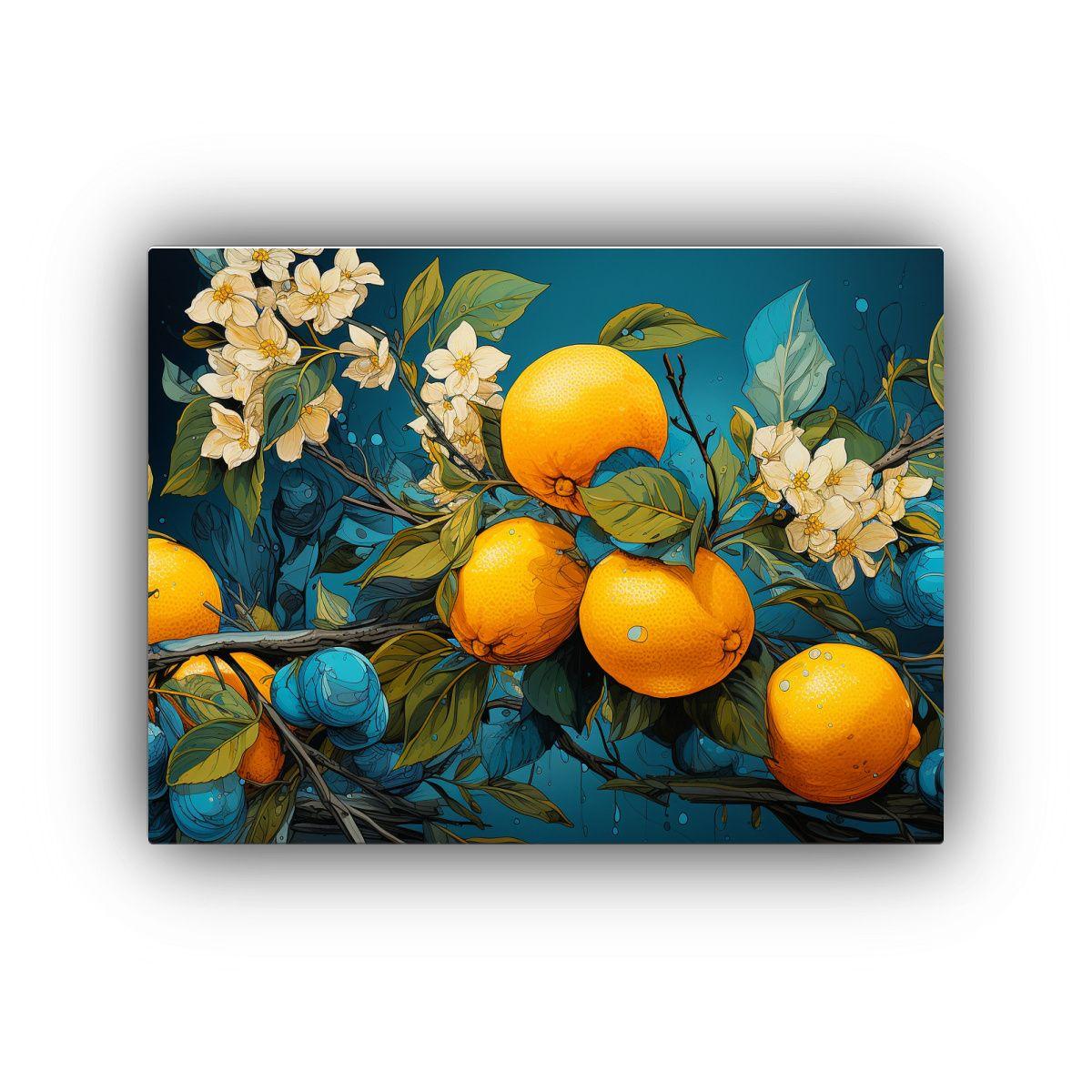 Cuadro En Lienzo Para Decoración: Limonero En Colores Turqu 30x20cm-0