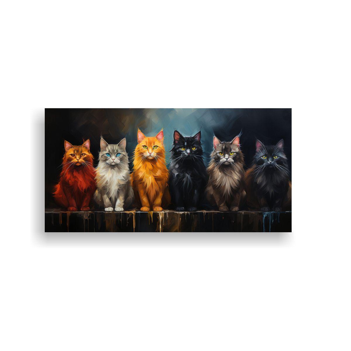 Cuadro Lienzo Gatos Sentados En Pila Mirando 140x70cm-0