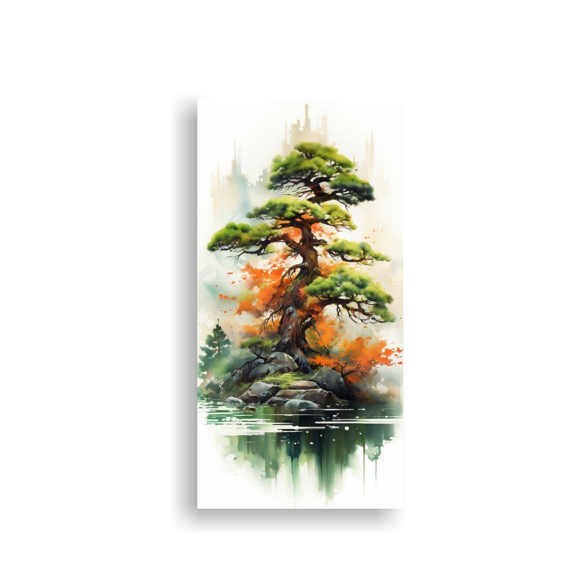 Pintura Abstracta De árbol Bonsái De Pino En 30x60cm-0