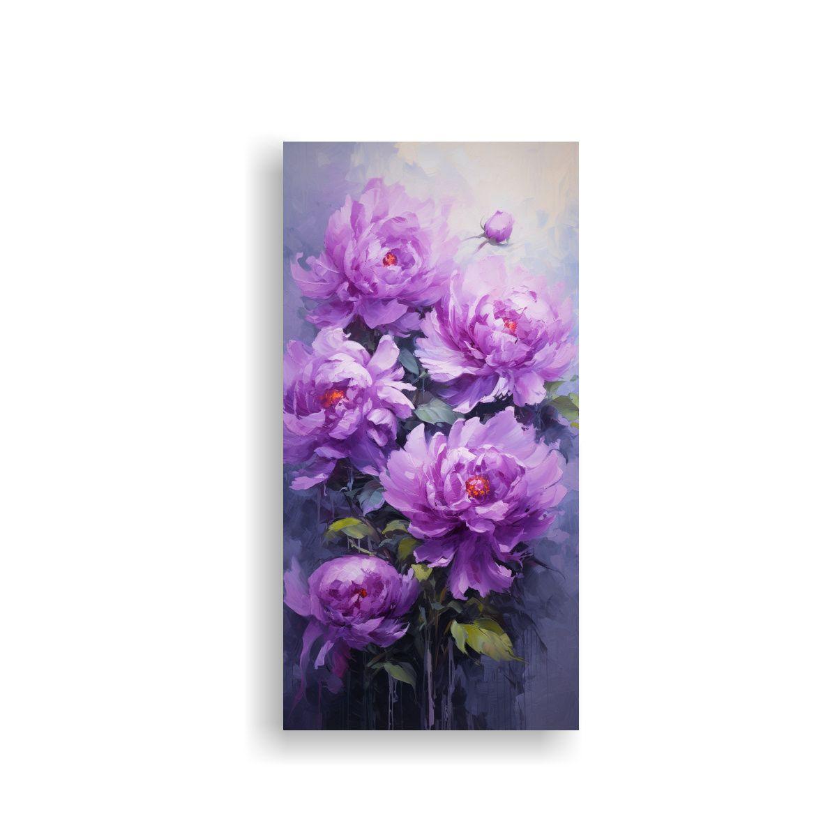 Pintura Galáctica De Lirios Púrpura En Lienzo 20x40cm-0