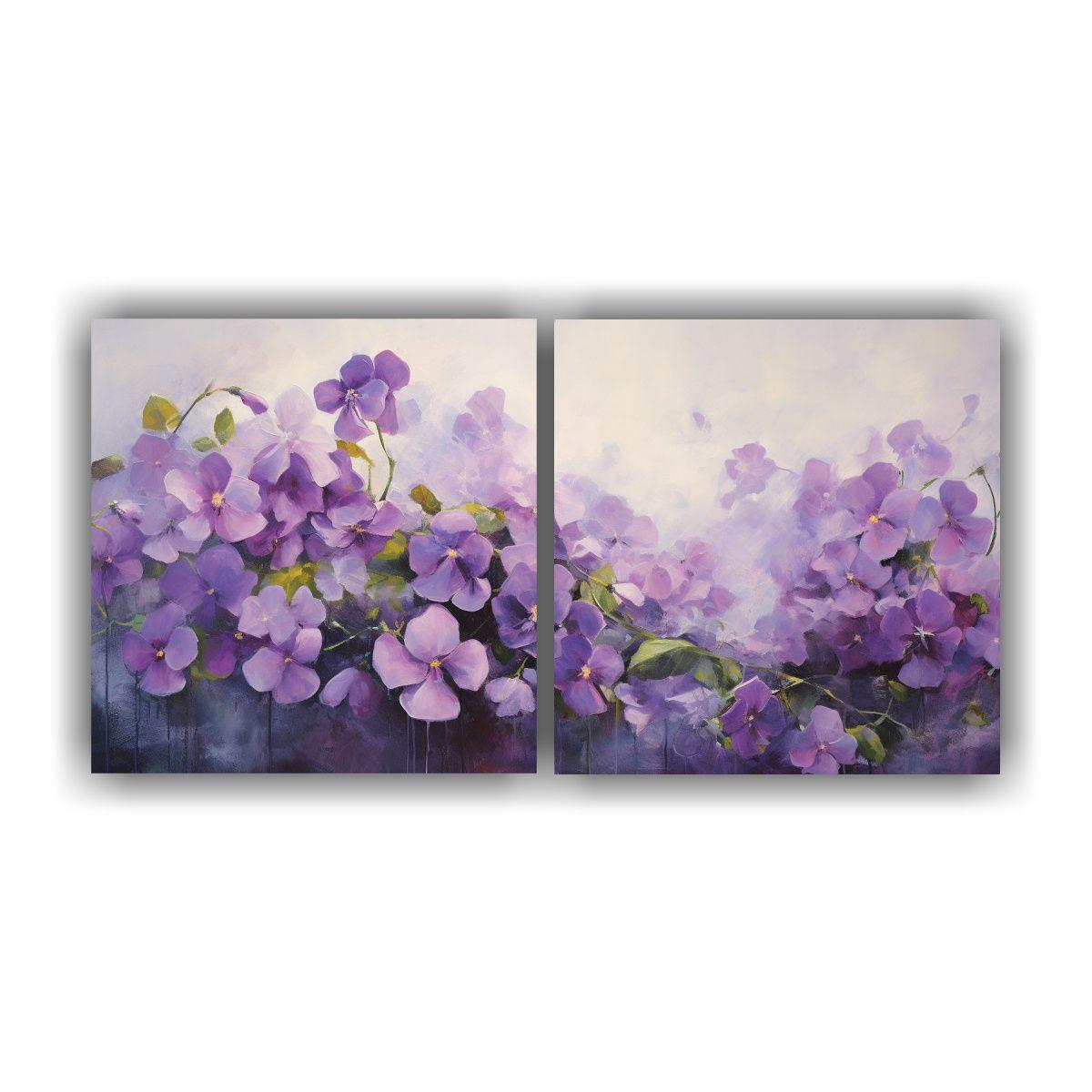 Pinturas Abstractas De Flores Violetas En Tela 60x30 Cm-0