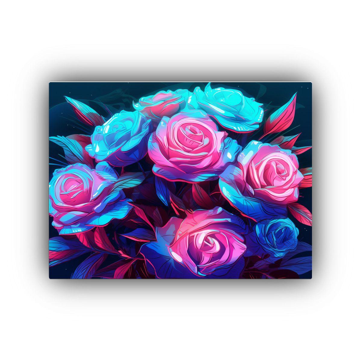 Tela Dibujo Estética Vaporwave Rosas Azules Ramo Gráfico A 40x30cm-0