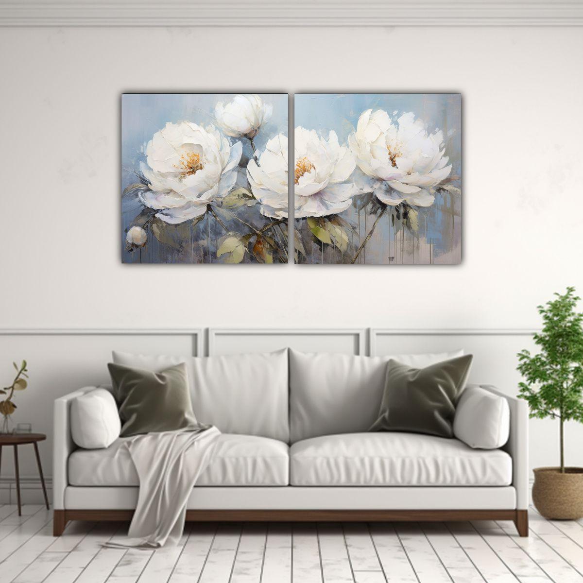 Pintura Acuarela Flores Blancas Estilo Fantasia 100x50 Cm-2