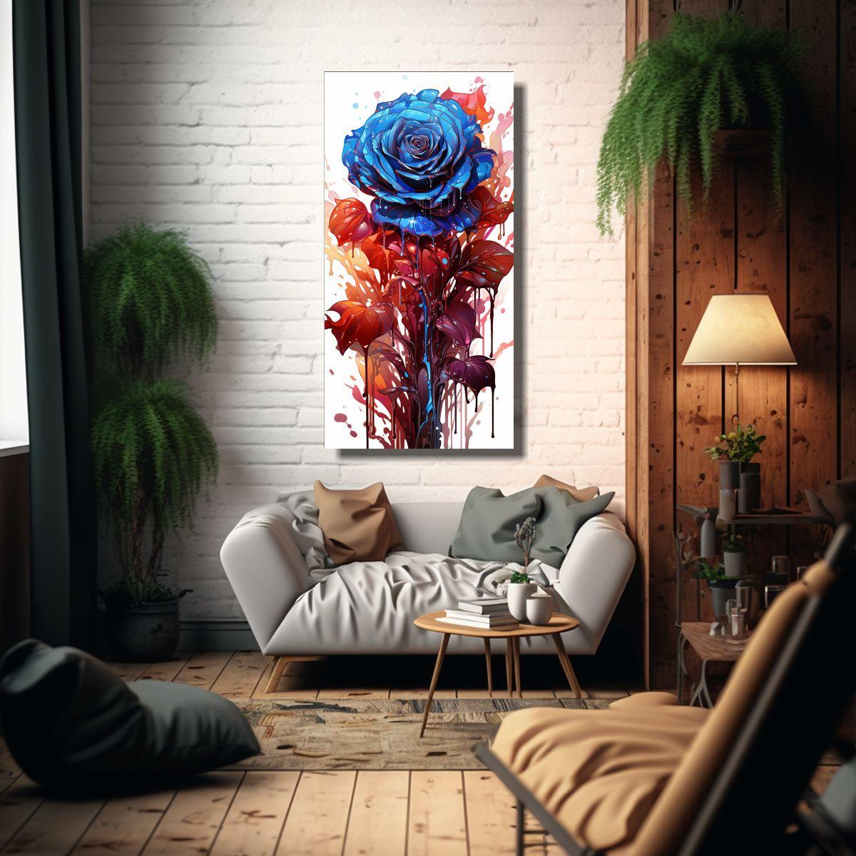 Lienzo De Tela Hermoso Con Rosa Coloreada Y Goteo 40x80cm-2