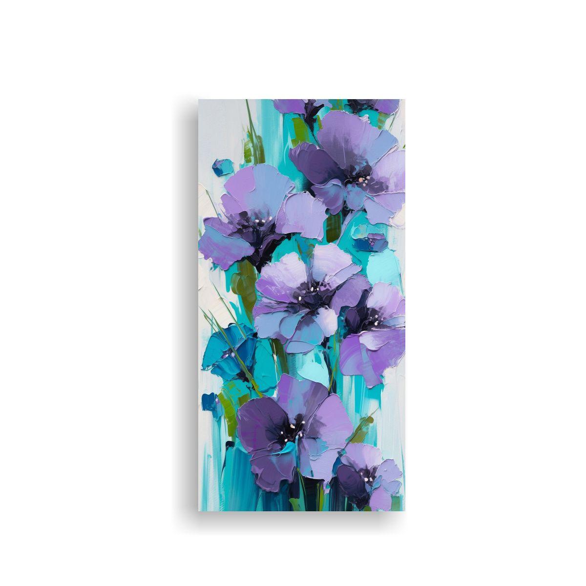 Pintura En Lienzo De Flores Púrpuras Y Turquesas 40x80 Cm-0
