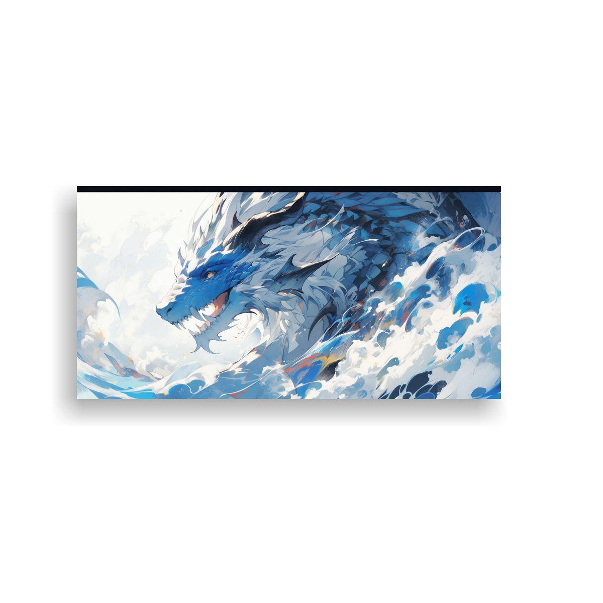 Cuadro Mural Dragón Blanco Y Azul Estilo Neonoir 80x40cm-0