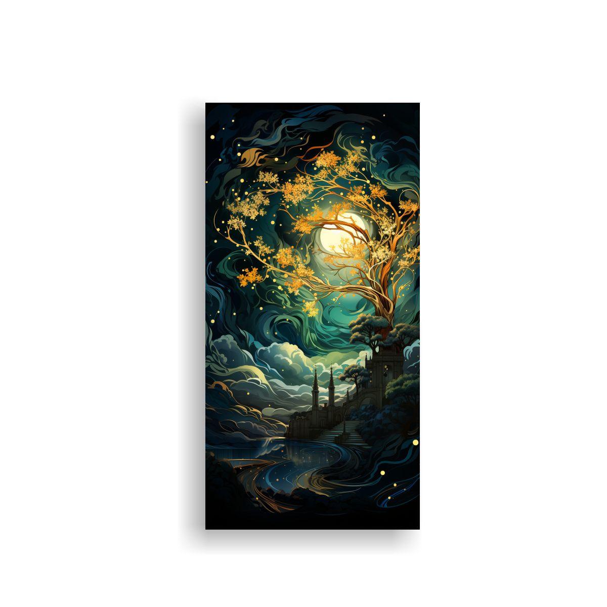 Pintura Decorativa Lienzo Holly Tree En Verde Y Do 80x160cm-0