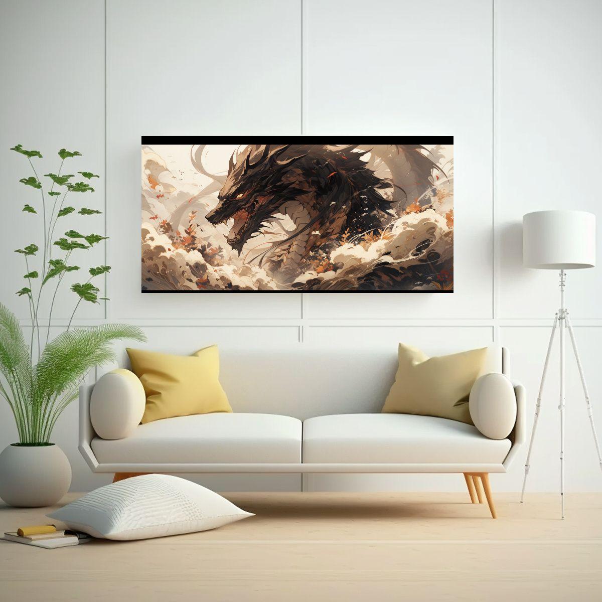 Cuadro Creativo De Fantasía: Dragón En Tonos 140x70cm-2