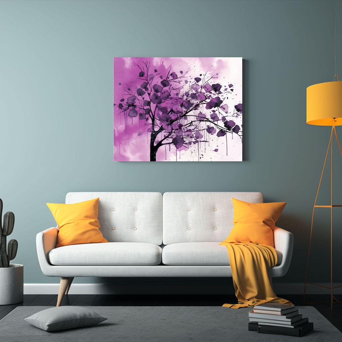 Cuadro Decorativo Canva Hogar Árbol Temblón En Púrpura Y  50x40cm-2