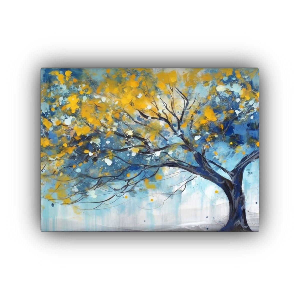 Cuadro Abstracto árbol Azul Amarillo Alta Resolución 40x30cm-0