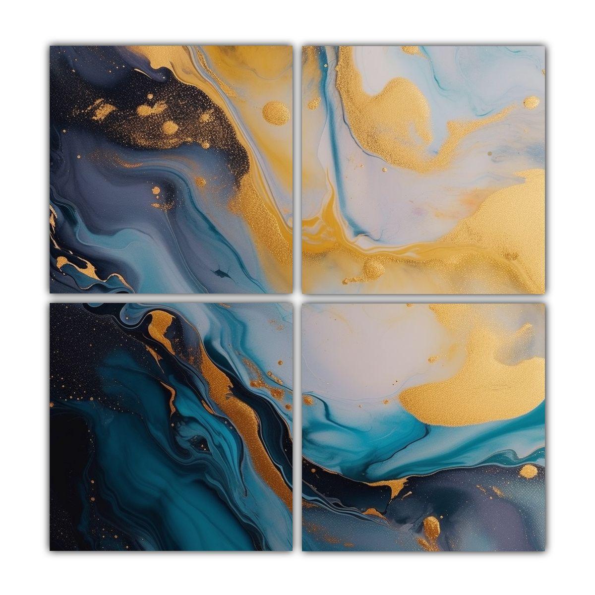 Cuatro Telas Abstractas En Bastidor Con Suavidad 100x100 Cm-0