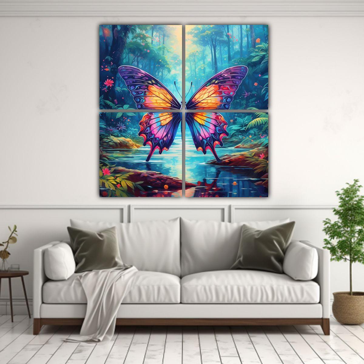 Cuadro Tema Luminosidad Mariposa Paisaje Colorido. 180x180 Cm-2