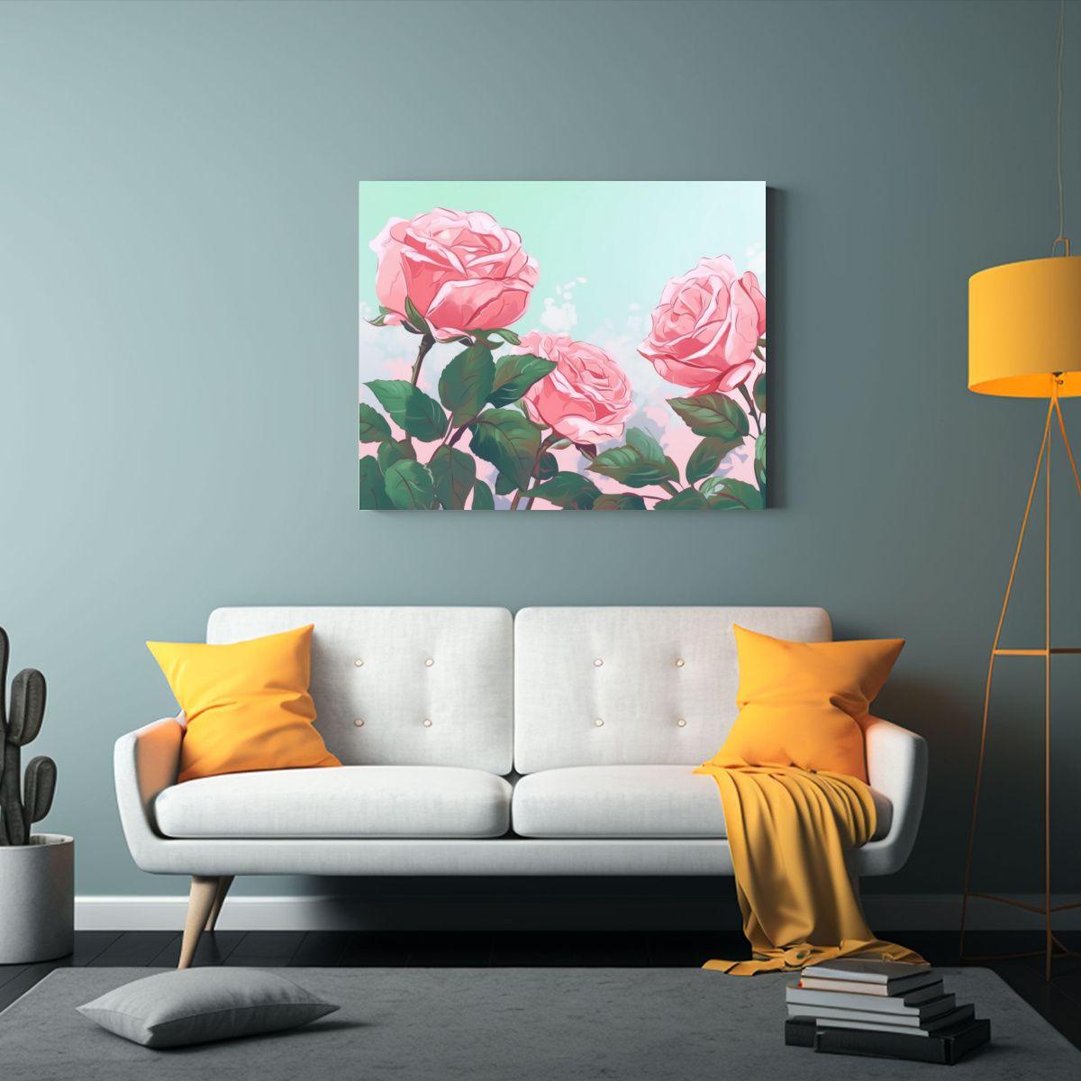 1 Cuadro Abstracto Impactante Rosas En Fondo Rosa Galería 50x40cm-2