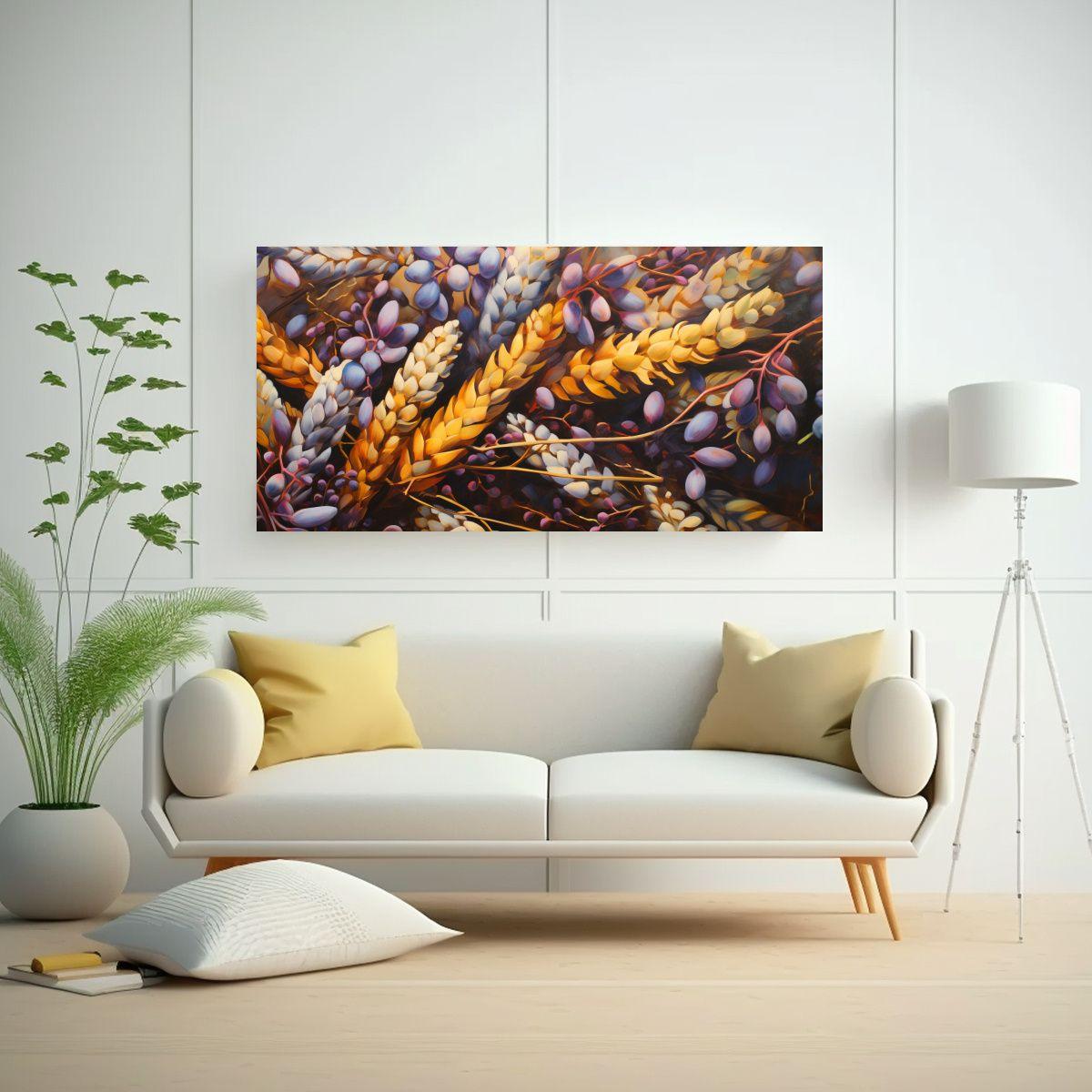 Pintura Abstracta Lupine Grains En Tela Moderna 100x50cm-2