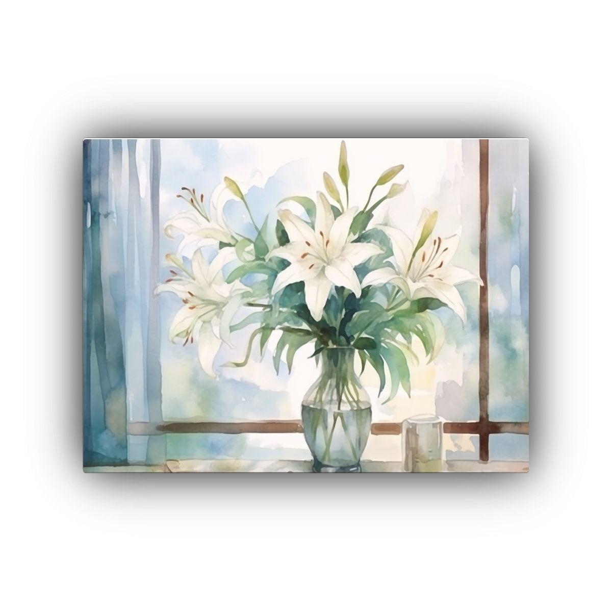 Cuadro De Lirio Blanco En Vidrio Transparente 40x30cm-0