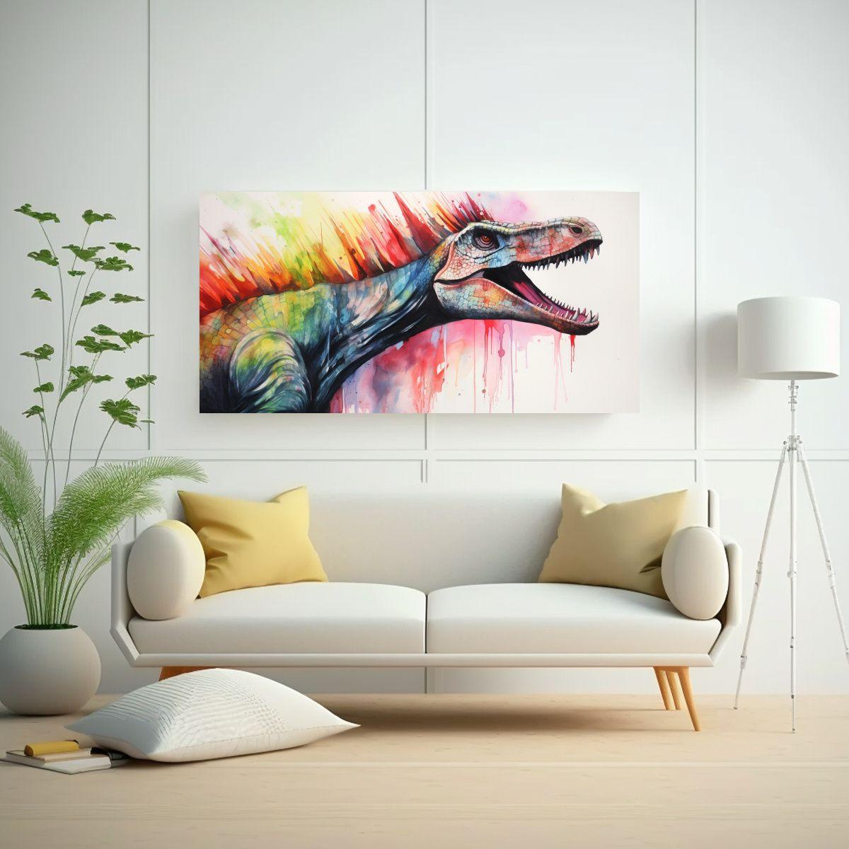 Pintura Espectacular De Spinosaurus En Estilo 80x40cm-2