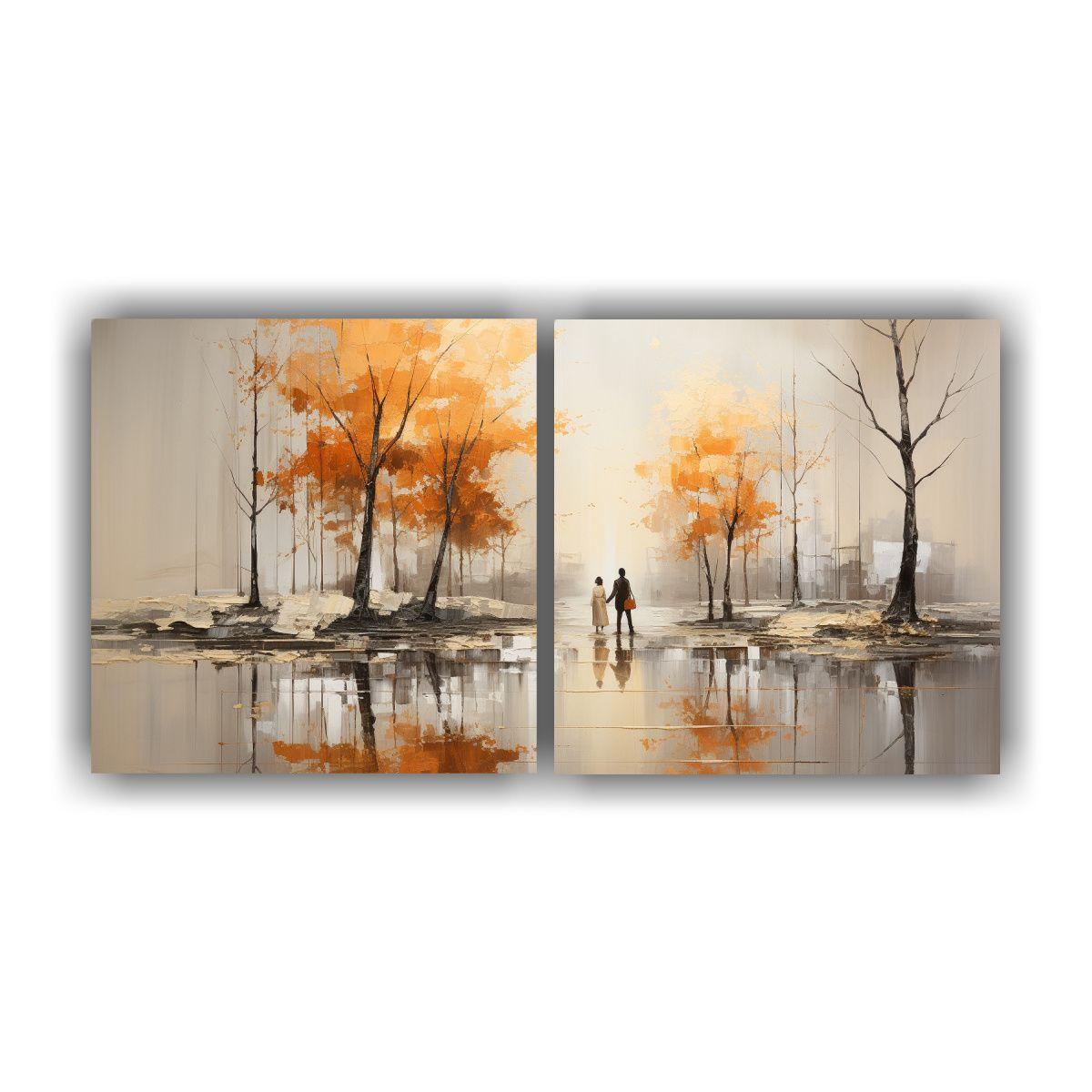 Dos Lienzos Abstractos Impresionantes De Árboles 80x40 Cm-0