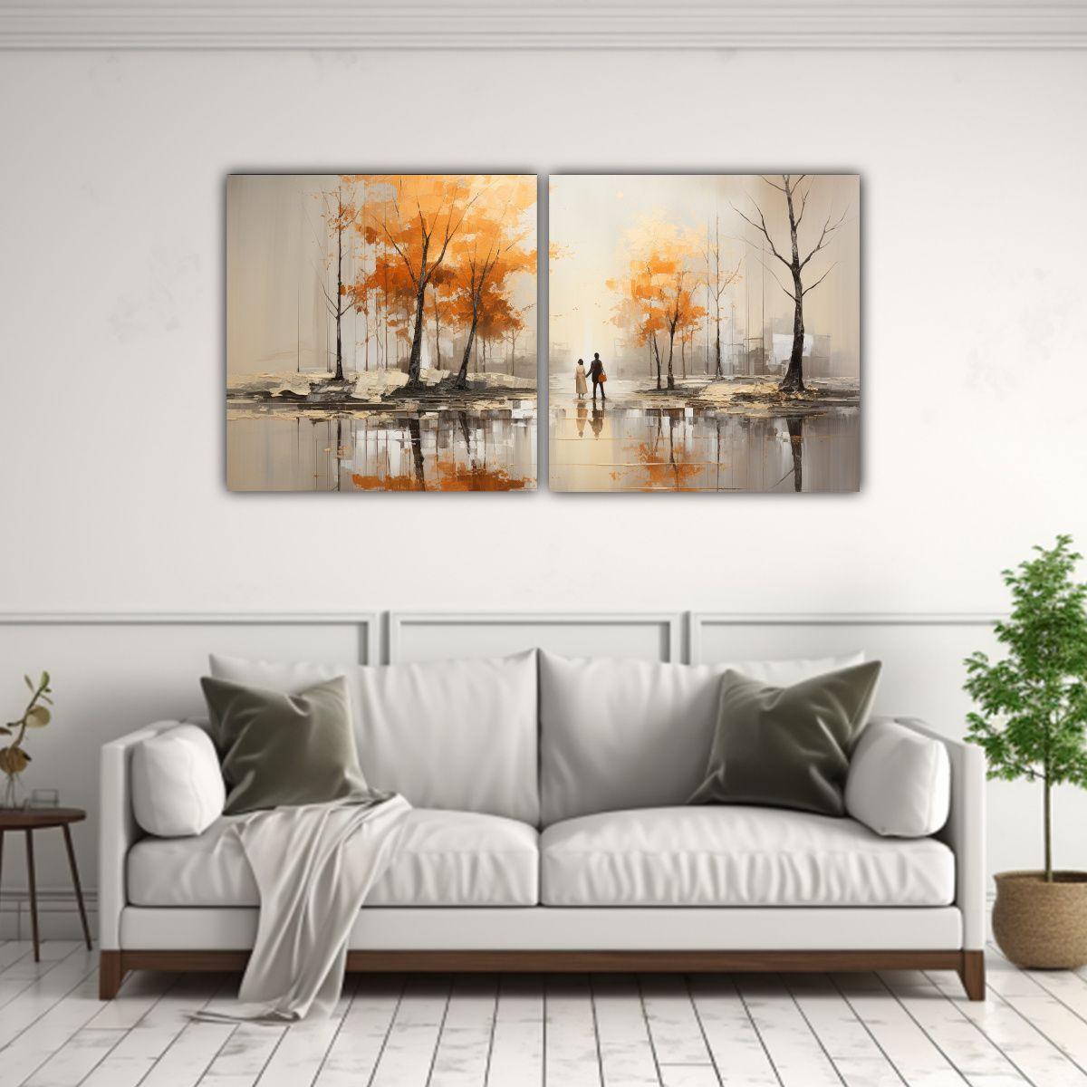 Dos Lienzos Abstractos Impresionantes De Árboles 80x40 Cm-2