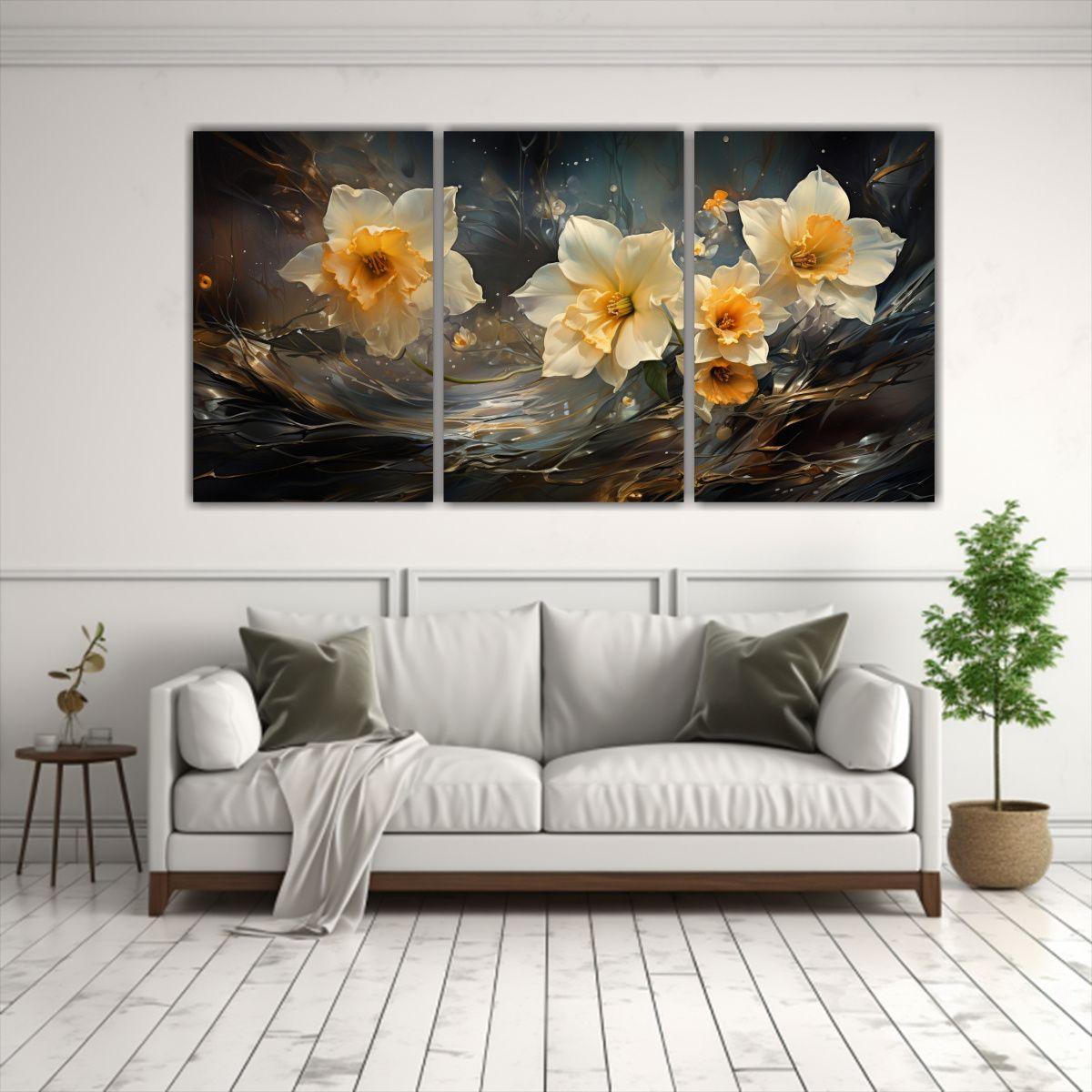 Set 3 Composiciones Florales A Narcisos Flores 90x45 Cm-2