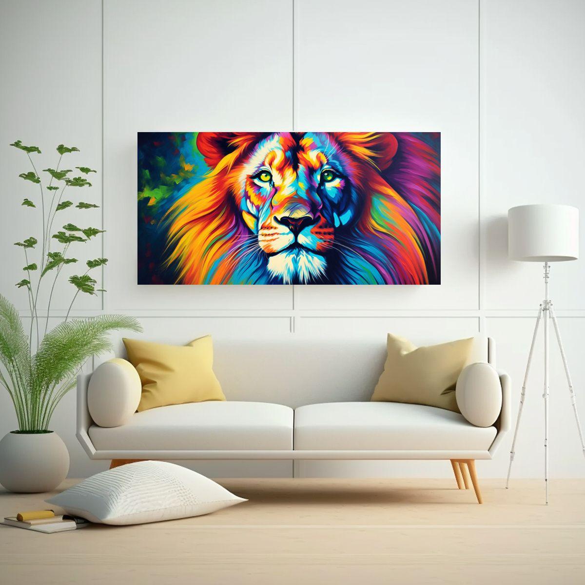 Cuadro León Estilo Pintura Al Estilo Óleo 60x30cm-2