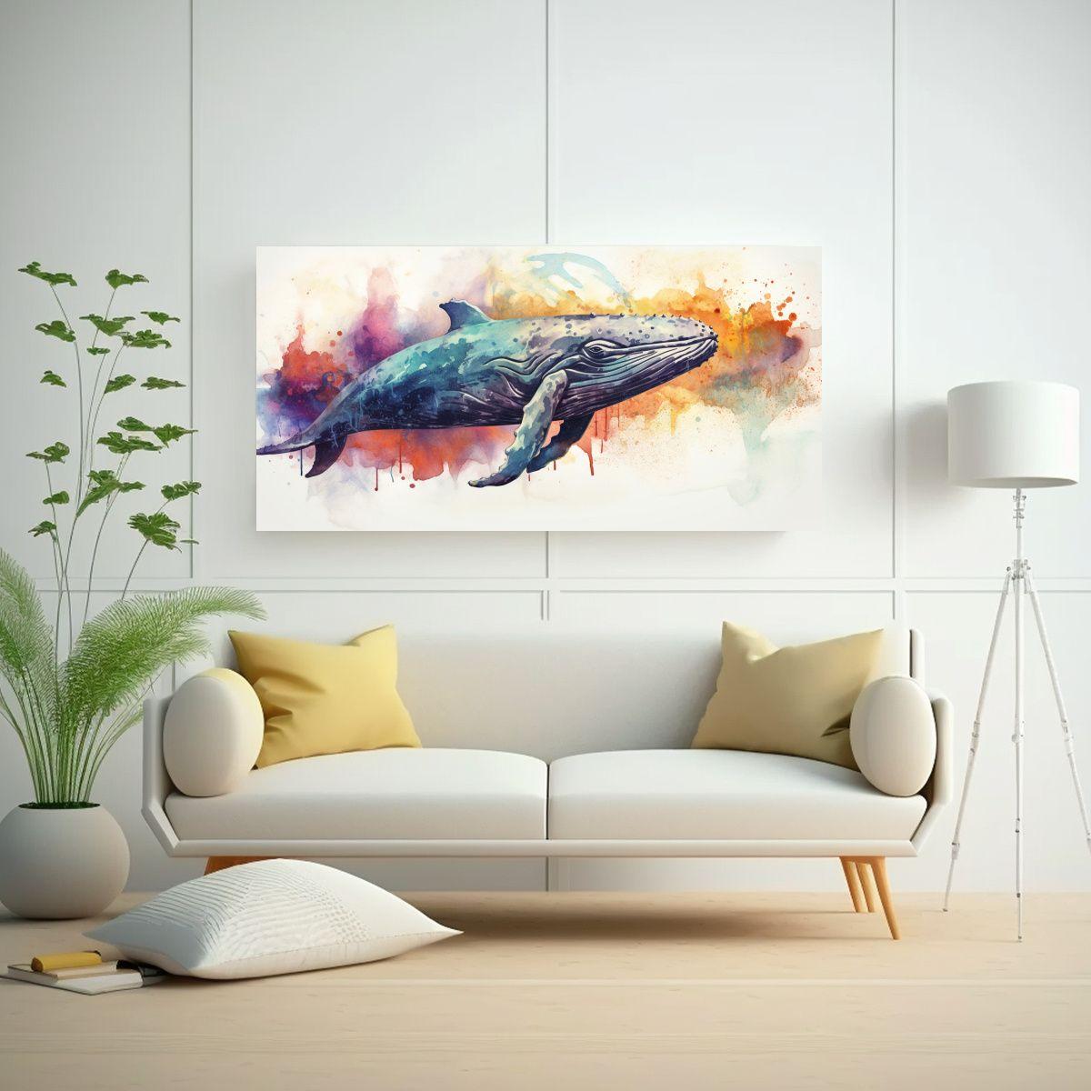 Cuadro Decorativo De Ballena Gris En Estilo 60x30cm-2