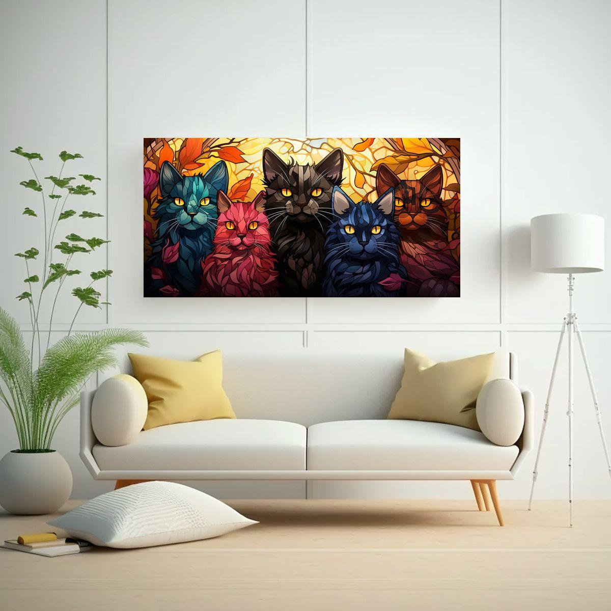 Cuadro Lienzo Tela Gatos Negros Sonrientes Estilo 100x50cm-2