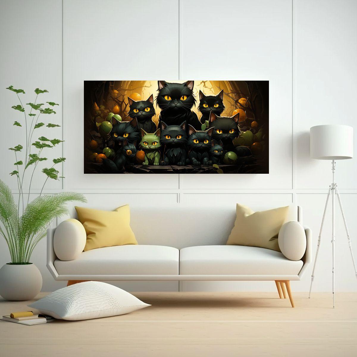 Pintura Decorativa De Gatos Negros Apilados En El 80x40cm-2
