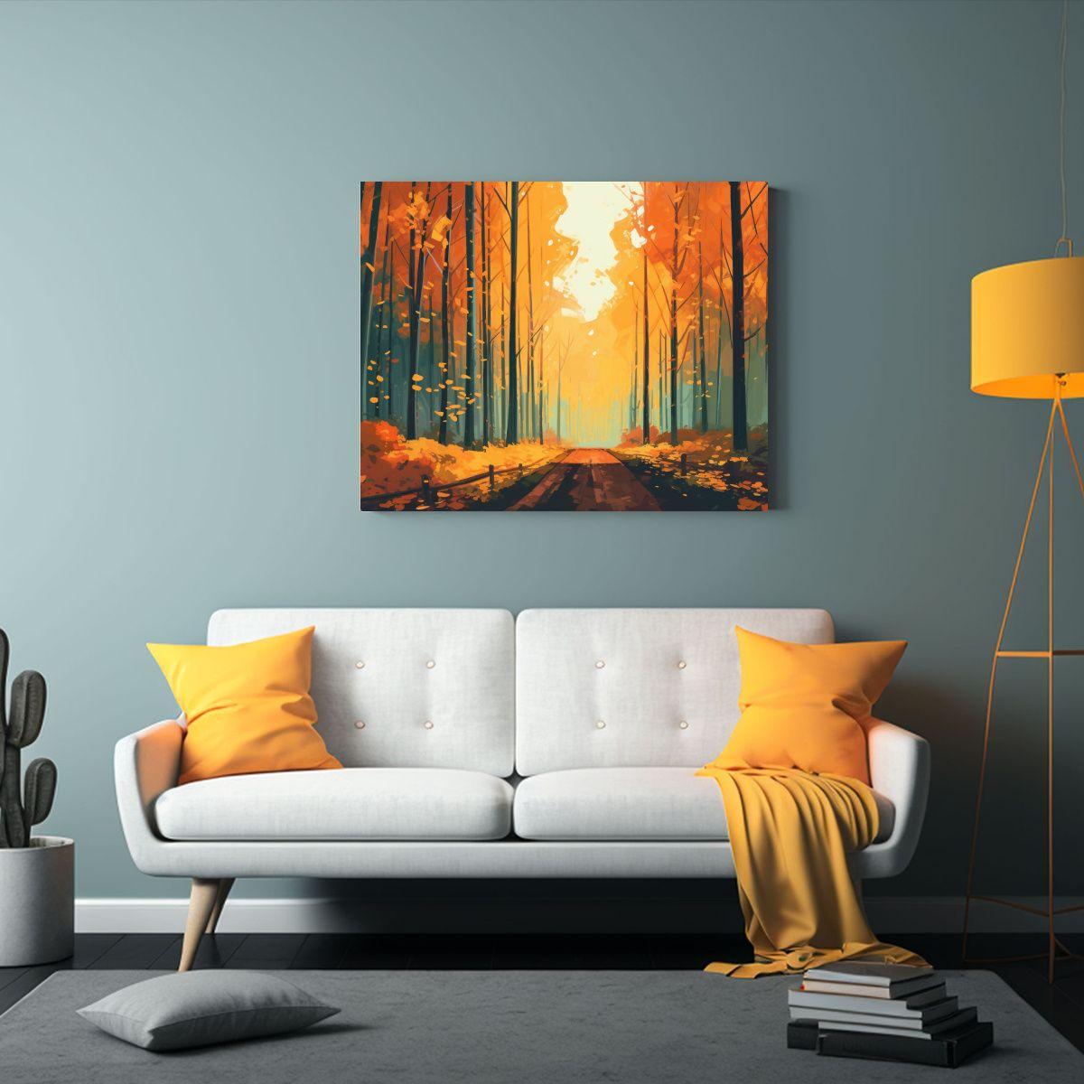 Cuadro De Paisaje Otoñal Intenso Con árboles En El Camino 45x30cm-2