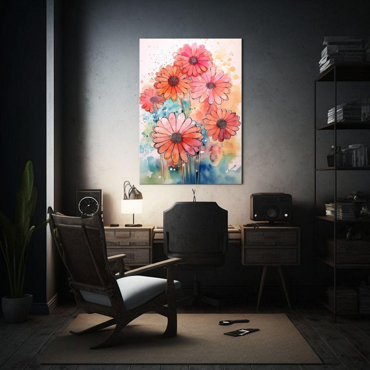 Lienzo De Tela Con Zinnias Altamente Abstractas 60x90cm-2