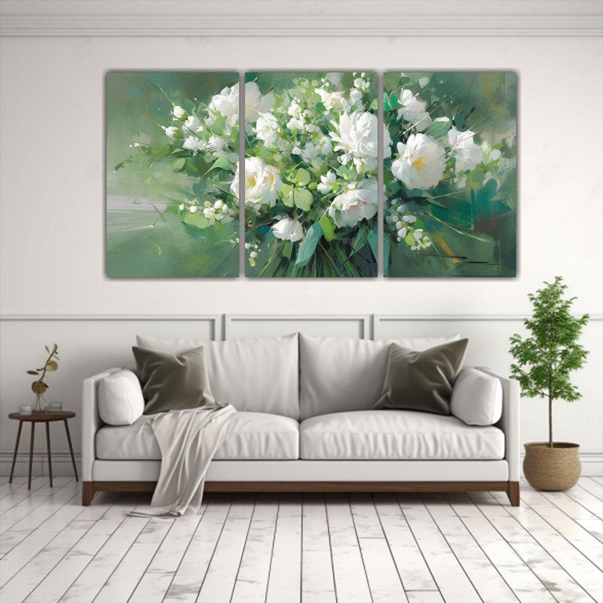 Pintura Decorativa De Flores En Lienzo Estilo 150x75 Cm-2