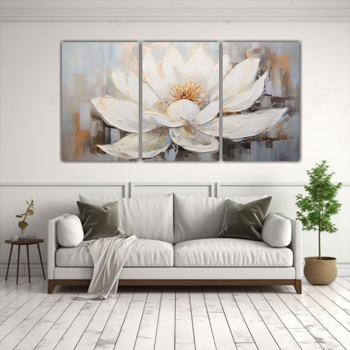 Pintura En Lienzo Estilo Loto Blanco En Bastidor 120x60 Cm-2