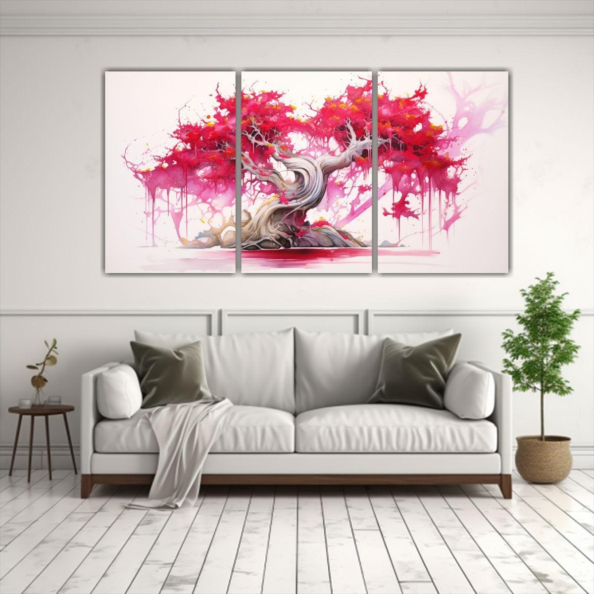 Pintura Abstracta Fucsia Y Oro Composición 60x30 Cm-2
