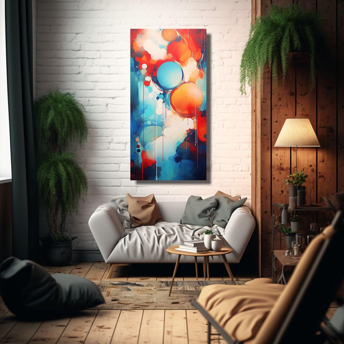 Cuadro Abstracto Rojo Y Azul Luminoso En Estilo 50x100cm-2