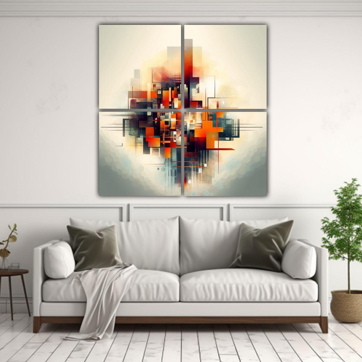Cuadro Abstracto Geométrico Cuatro Canvas 80x80 Cm-2