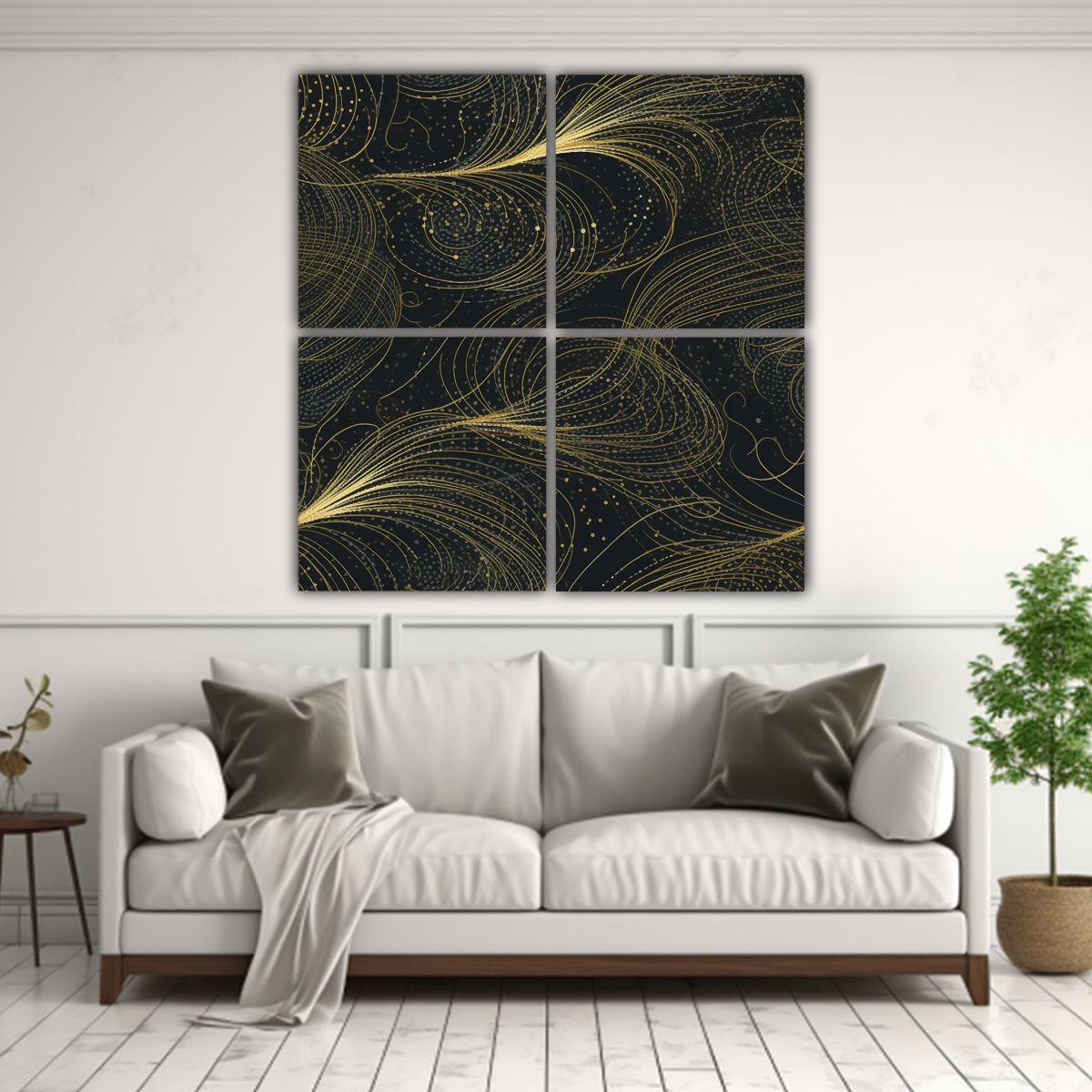 4 Telas En Bastidor Impreso Escena De Líneas 140x140 Cm-2