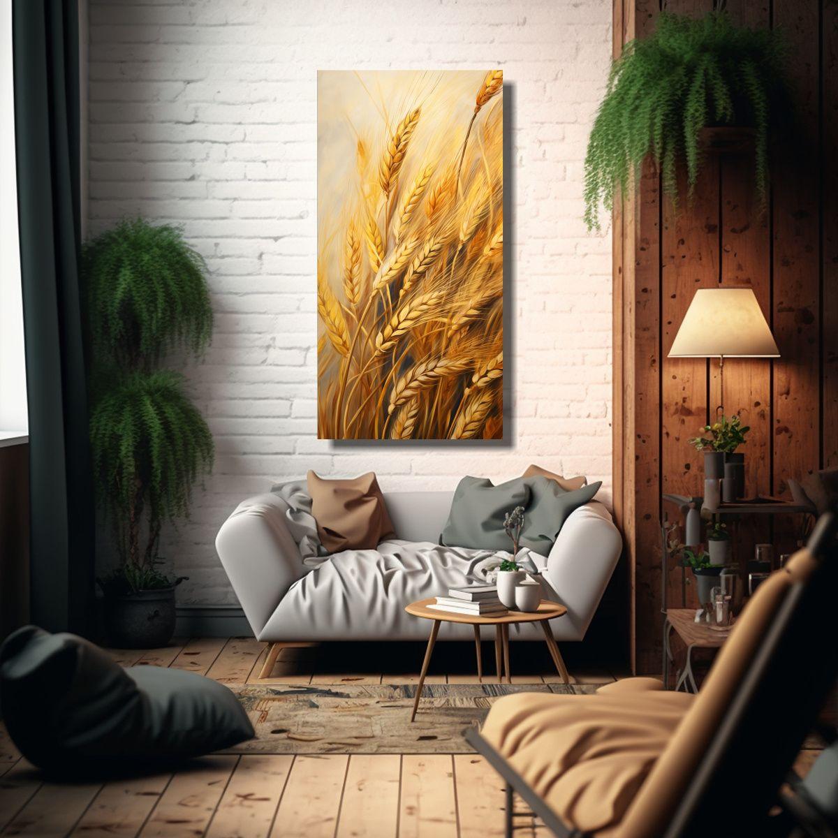 Pintura Abstracta En Acuarela De Granos De Cebada 50x100cm-2