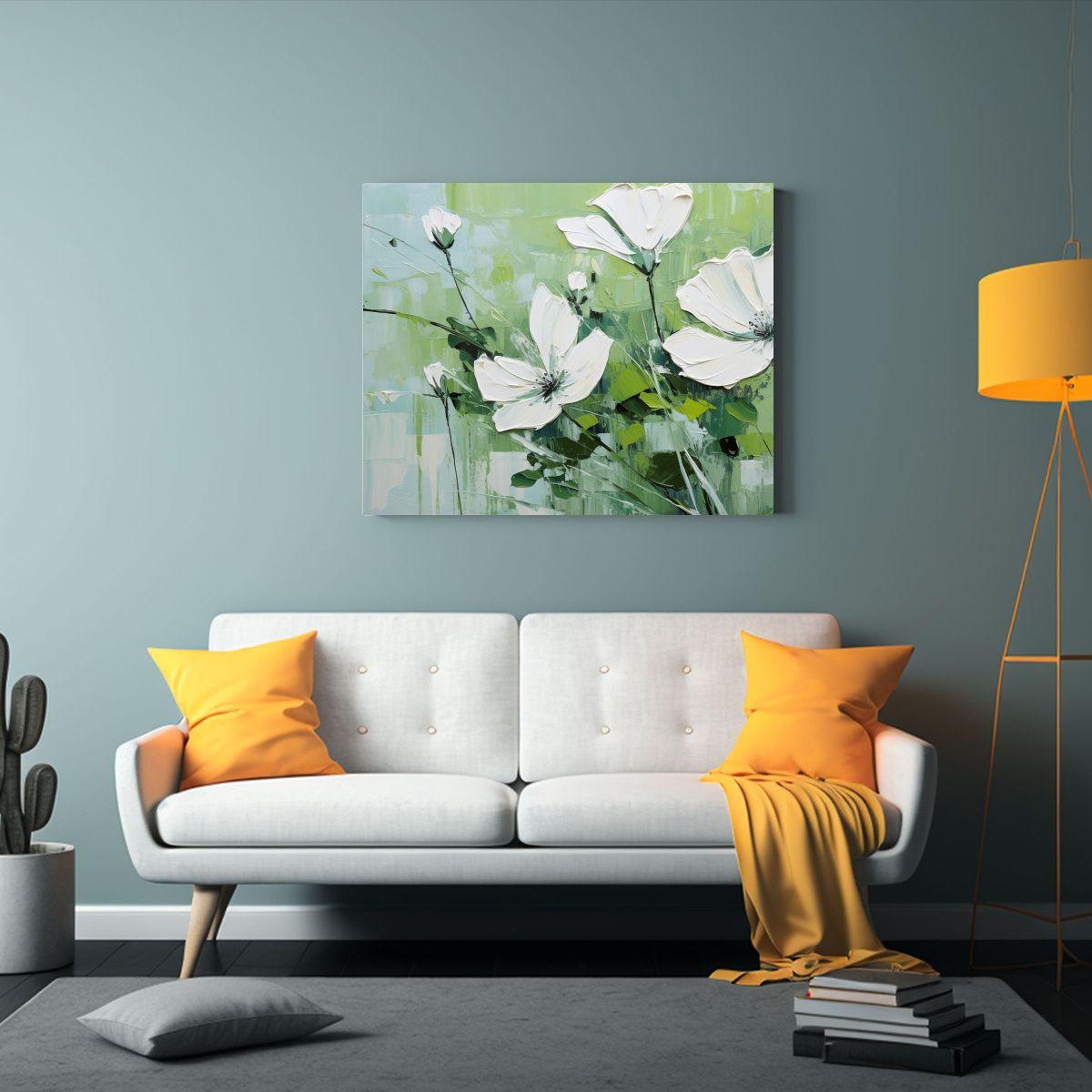 Cuadro De Flores Verdes Y Blancas Estilo Galería Para Decor 65x50cm-2