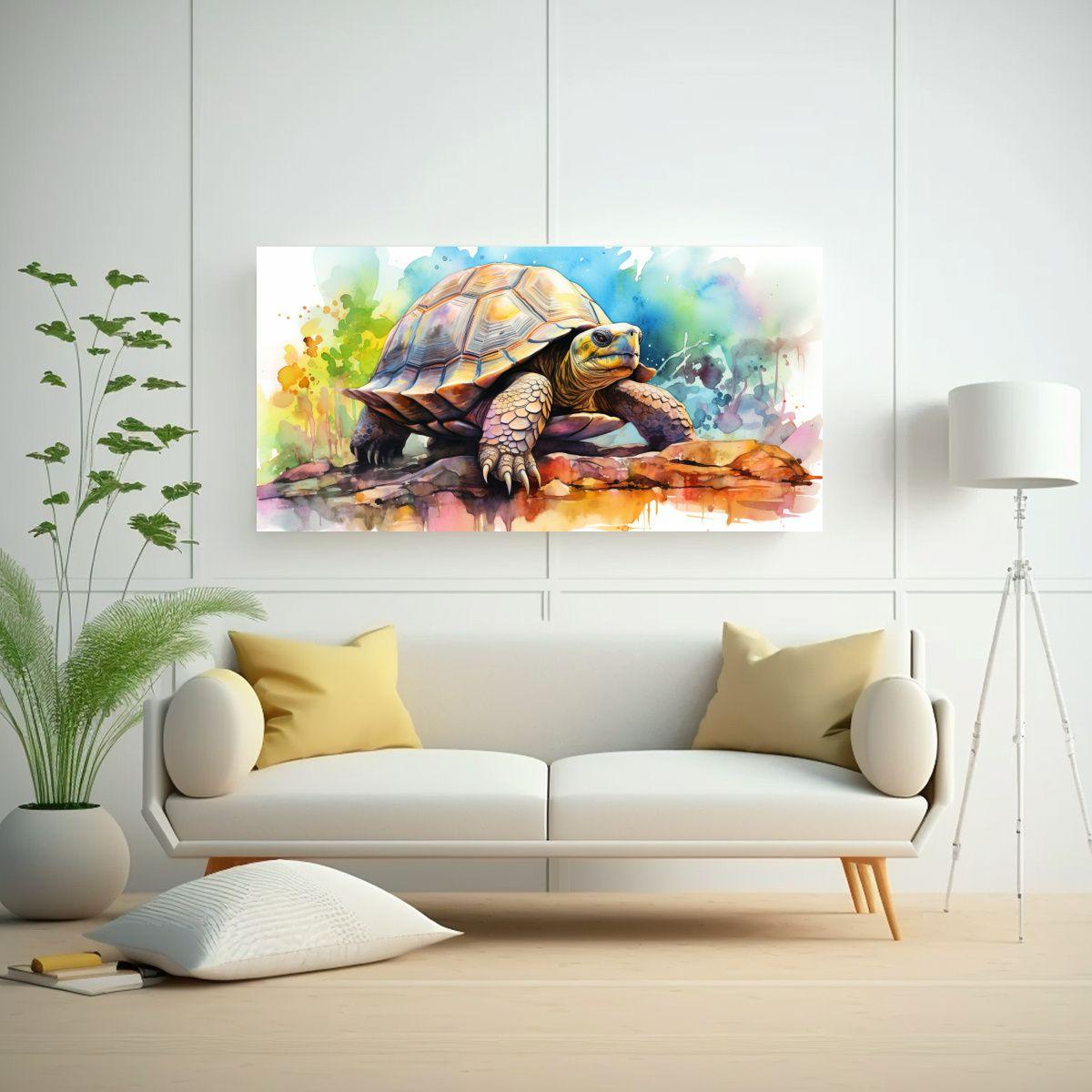Pintura Estilo Acuarela Tortuga Colorida, 80x40cm-2