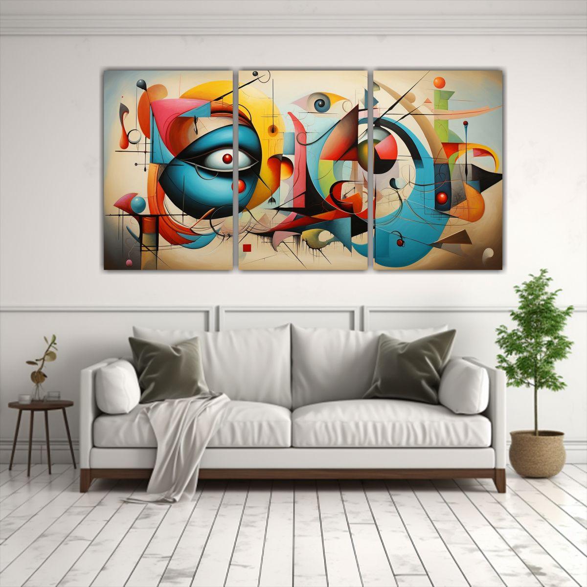 Cuadros Abstractos Modernos Para Sala: Tres Telas 120x60 Cm-2