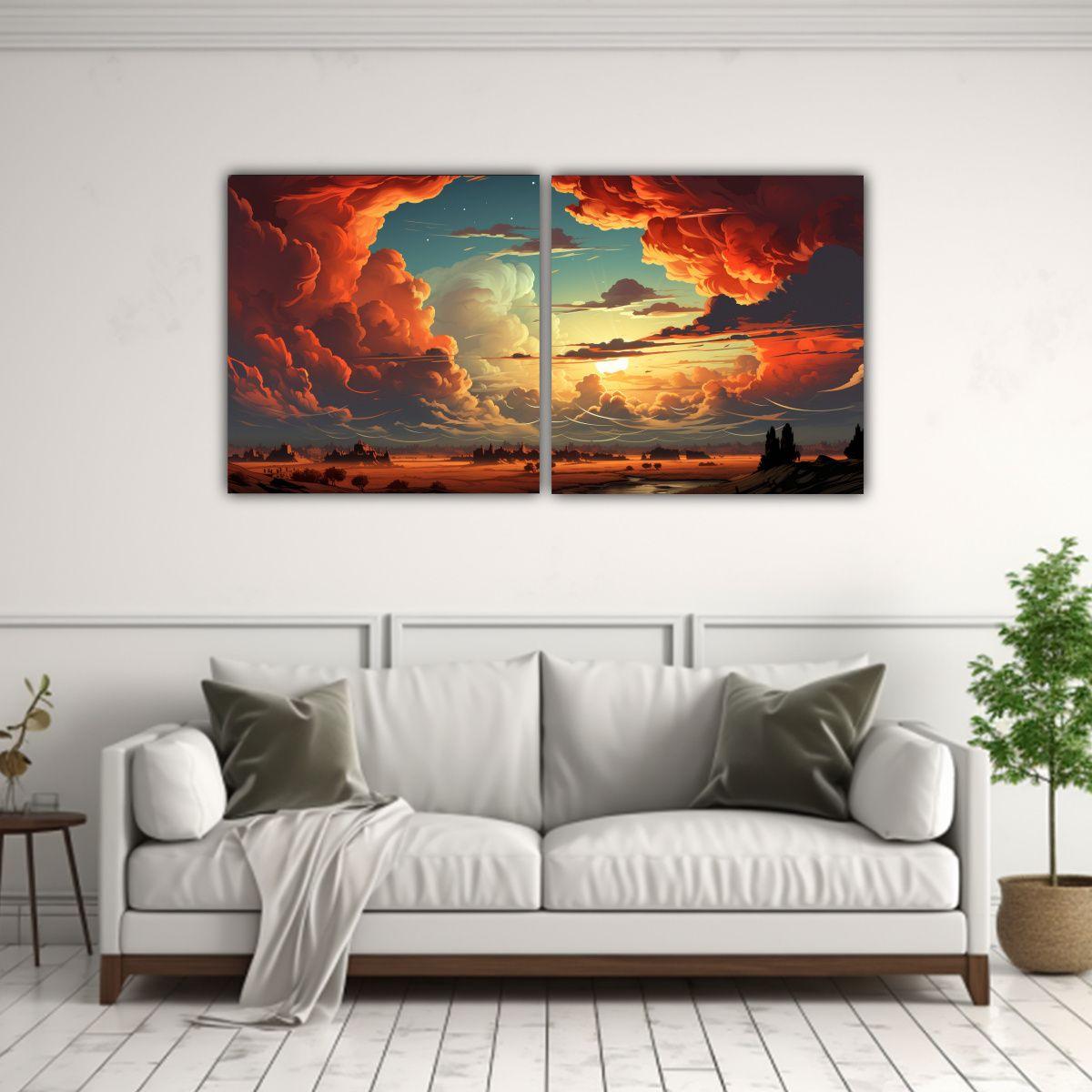 Díptico Tormenta De Iluminación Intensa, Nubes 100x50 Cm-2